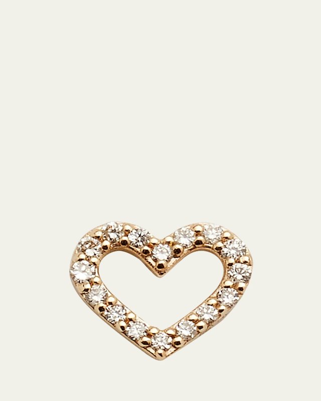 14K Small Open Heart Stud Earring with Diamonds, Single